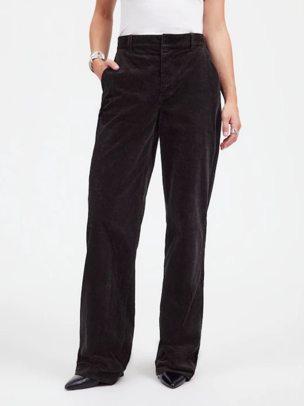 Alexa Chung for Madewell Corduroy Trousers Size 4 Jet Black Comfort Stretch Fall